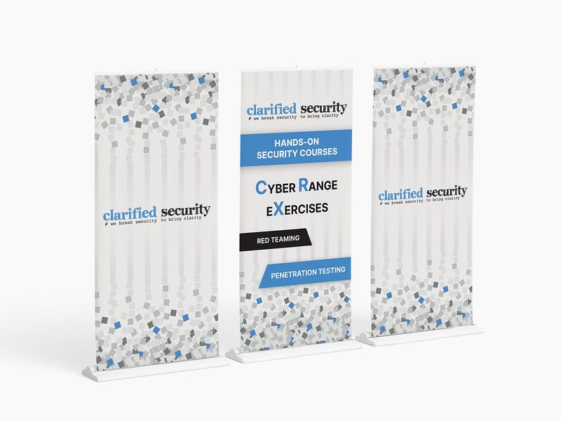 Three Clarified Security roll-up banners